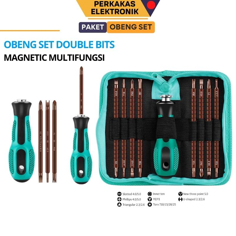 Paket Obeng Set Ujung Magnetik Multifungsi Pegangan Anti Slip 16 in 1, 12 in 1, 6 in 1