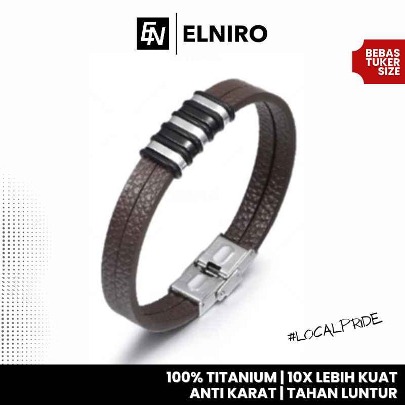 ELNIRO Gelang Kulit Pria NIETO Stainless Leather Hitam / Gelang Cowok Pria dan Wanita / Premium Rings for Men Women