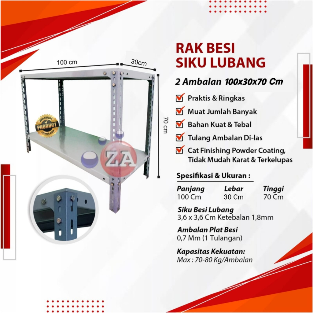 Rak Besi Siku Meja Kompor Sepatu Aquarium 2 Susun Ambalan 100x30x70cm