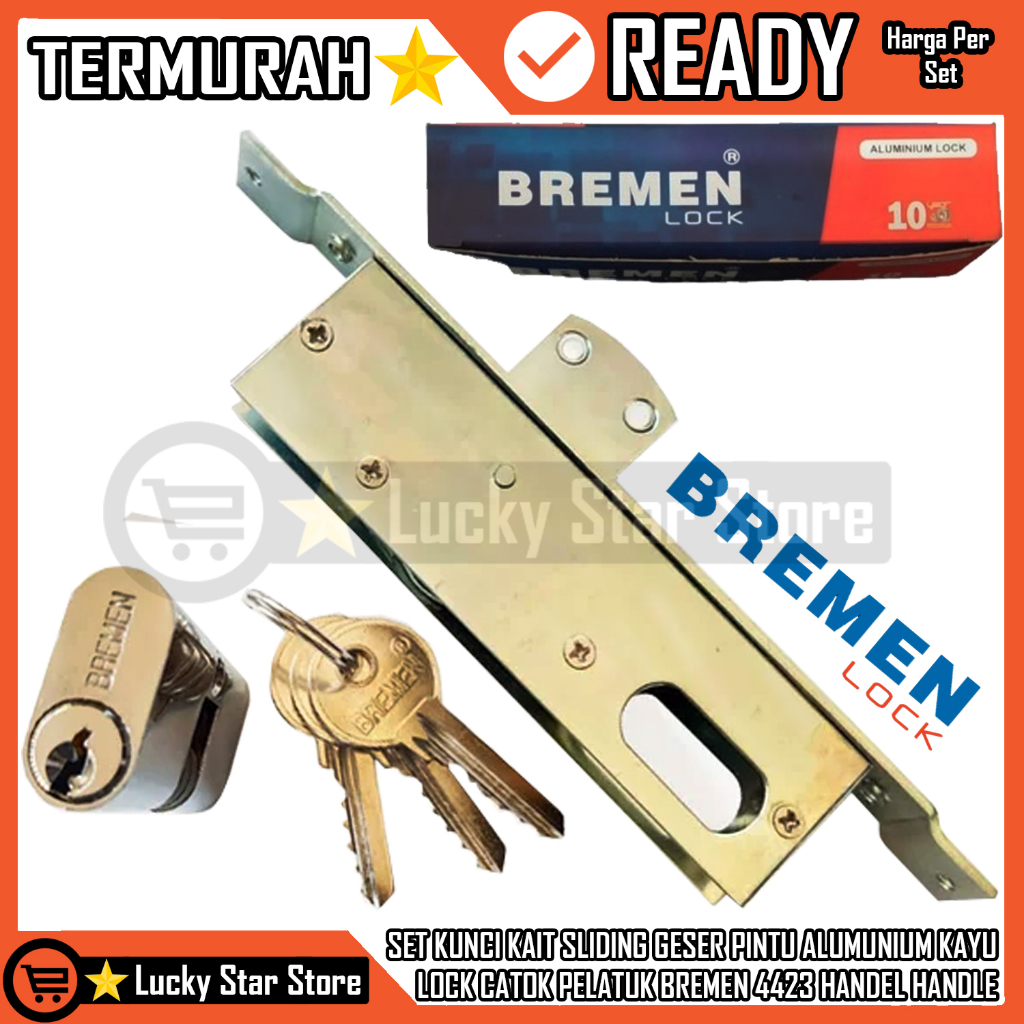 Bremen Kc 4423 Set Kunci kait Sliding Geser Pintu Alumunium Kayu Lock Catok Pelatuk Handel Handle Be