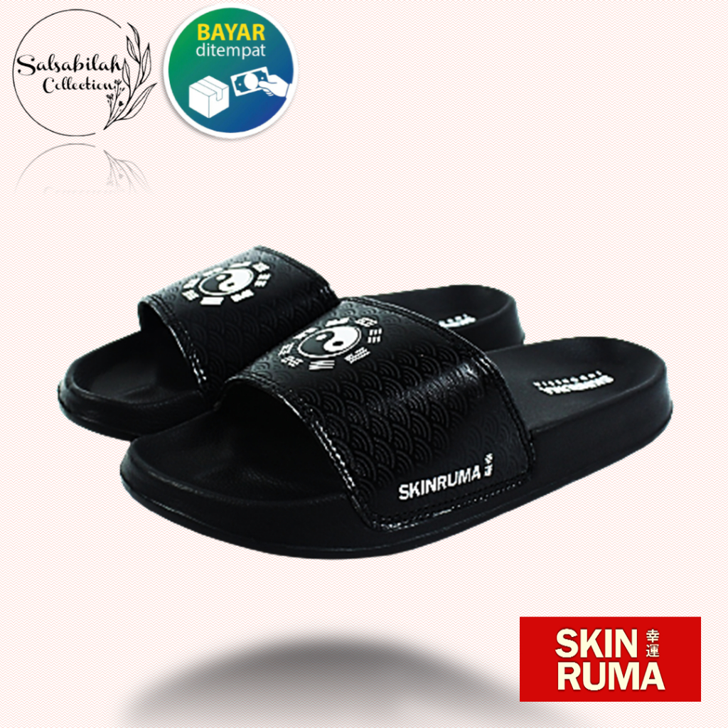Sandal Selop Skinruma Yin Yang Original Slide Sendal Slop Distro Casual Slip On Full Black