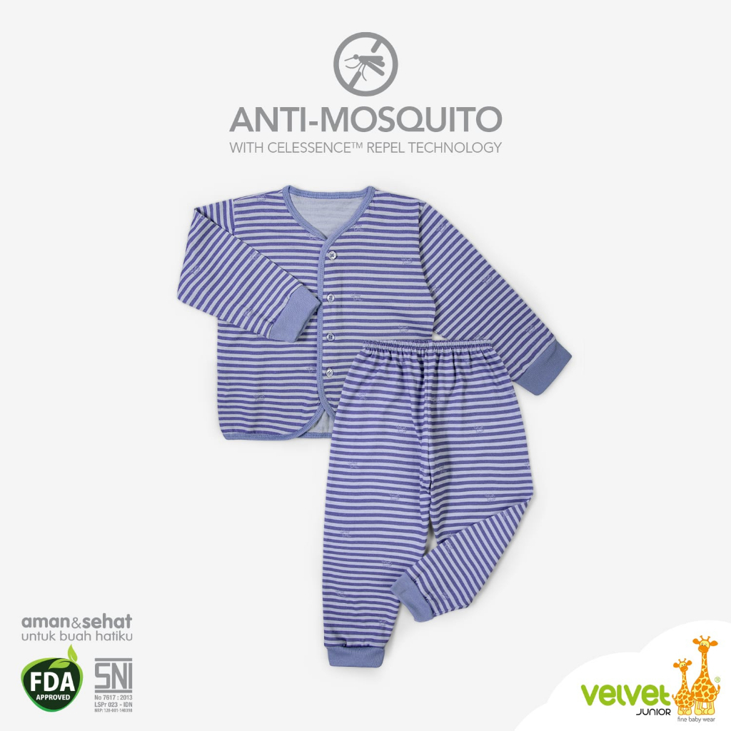 VELVET JUNIOR ANTI MOSQUITO SETELAN BAJU PIYAMA ANAK ANTI NYAMUK BOY GIRL 0-9 BULAN