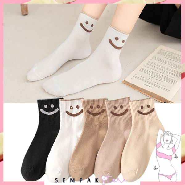 SS Kaos Kaki Wanita Panjang 6761 Motif Cute Smile College Style Kaus Kaki Trendi Musim Dingin Import Murah