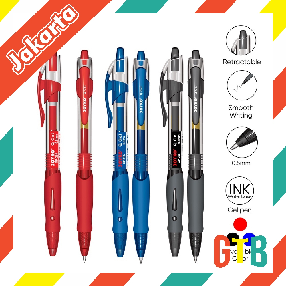 ❤️GTB❤️ GEL PEN JOYKO GP-265 Q GEL BOLPEN PULPEN BULLET TIP MURAH BLACK HITAM GP 265 PENA 0.5 MM MERAH BIRU GP265Q S059