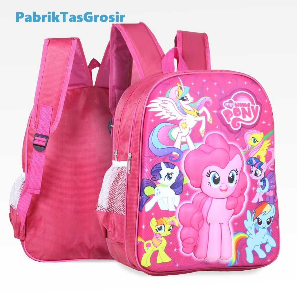 Tas Anak Perempuan Little Pony EMBOSS 3D Warna Pink Ransel Anak Cewek Terbaru Tas Sekolah TK PAUD SD Ngaji Les Piknik TPA TPQ Kapasitas Besar Jahitan Kuat Awet