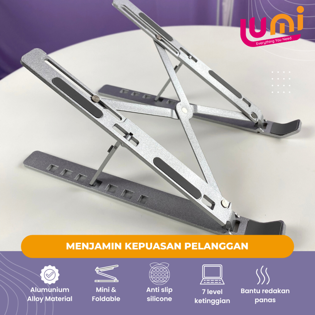 Dudukan Penyanggah Laptop Stand Portable Holder Lipat Notebook Tatakan Ipad Bahan Aluminium Alloy Single Adjustable Folding Tablet Kuat Kokoh Ringan