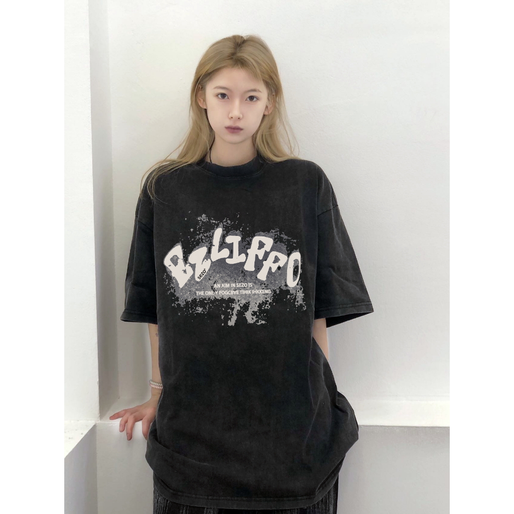 XIAOZHAINV Korean Style Letter Pattern Washed Printing Kaos Wanita A0374/Atasan Wanita Terbaru