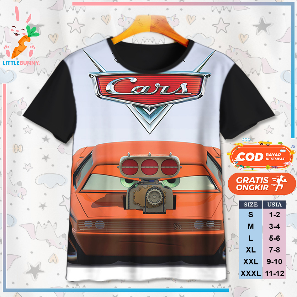 BAJU KAOS ANAK KARTUN 3D DISNEY CARS MCQUEEN V14 / KAOS ANAK 3D CARS MCQUEEN - LITTLE BUNNY