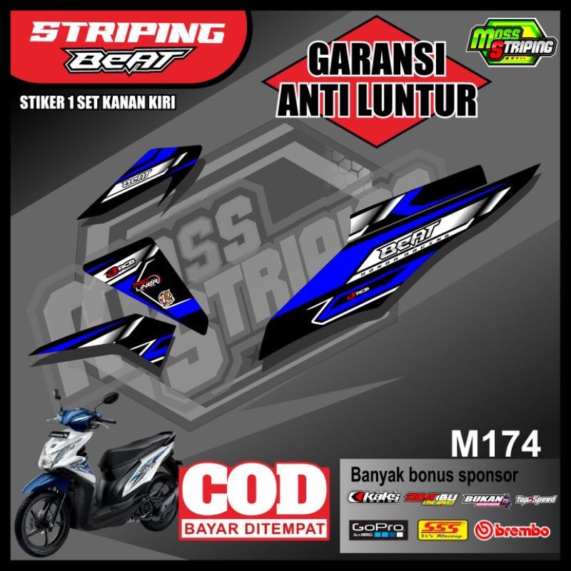 Stiker variasi Beat FI kode M174 2012 2013 2014 2015 2016 | striping motor Beat fi | list variasi mo