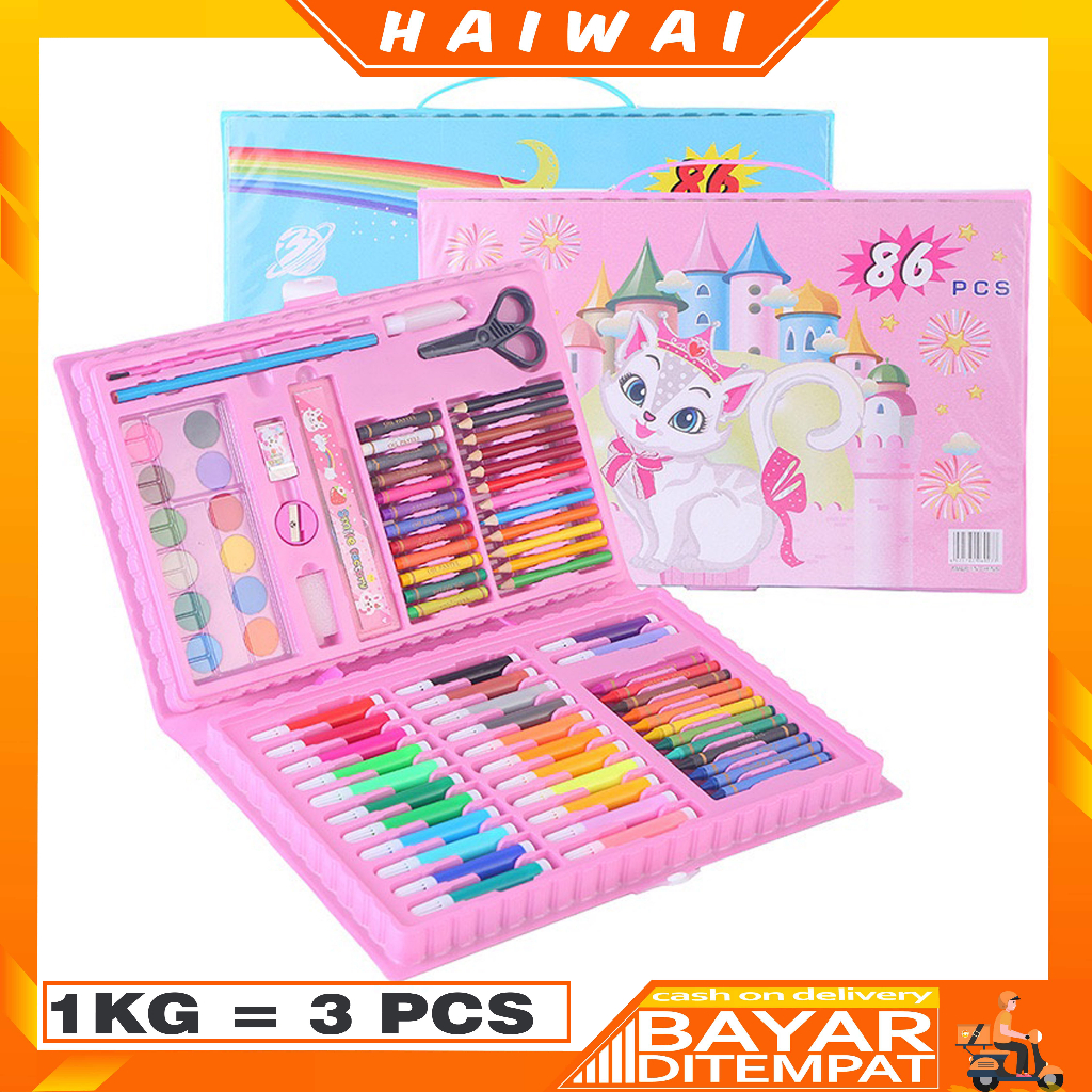 

HaiWai COD Krayon Anak Set Koper 86 PCS in 1 Crayon Full Alat Melukis Mewarnai Set STY03