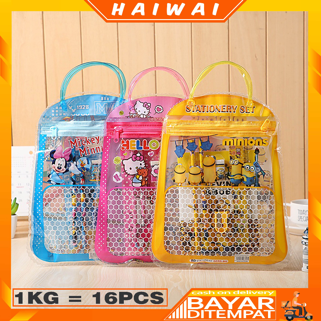 

HaiWai COD Stationery Set 6 in 1 Free Tas Alat Tulis Anak Sekolah Buku Pulpen Penghapus Pengaris STY05