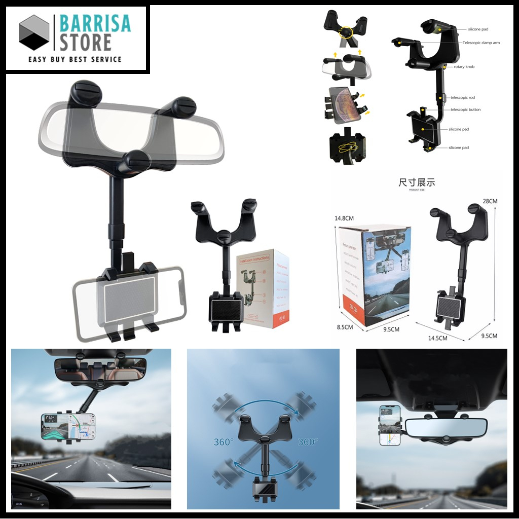 Holder Mobil Stand phone car holder fleksibel Penjepit Holder Mobil Handphone Jepit Kaca Spion Putar