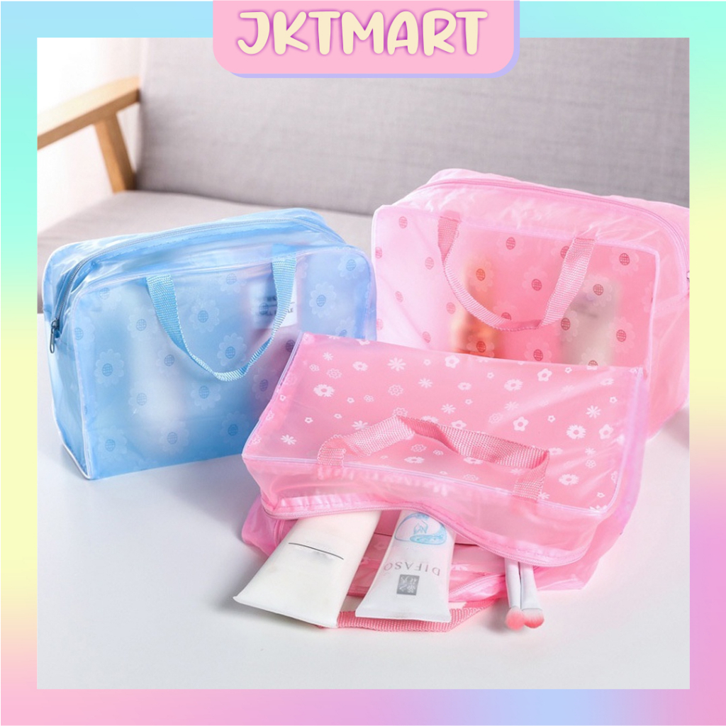 ⭐ JKTMART ⭐ Tas Plastik Transparant Anti Air Motif Bunga / Pouch Make Up Waterproof / Travelling Bag / Tas Kosmetik Import R892