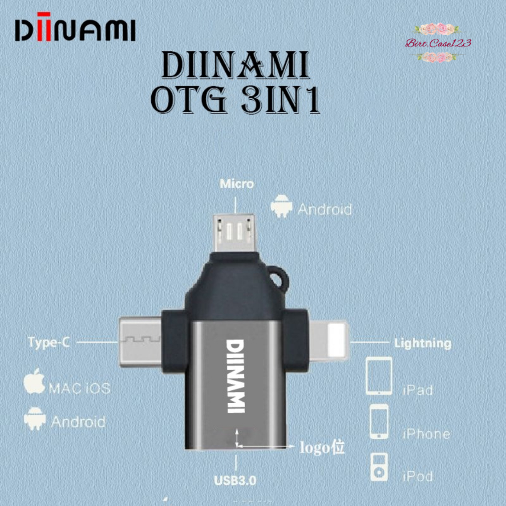 ￼DIINAMI OTG 3in1 Type-C Lightning (iPhone usb ) Micro USB Type C Android Apple iPhone iPad Multi Devices BC8033