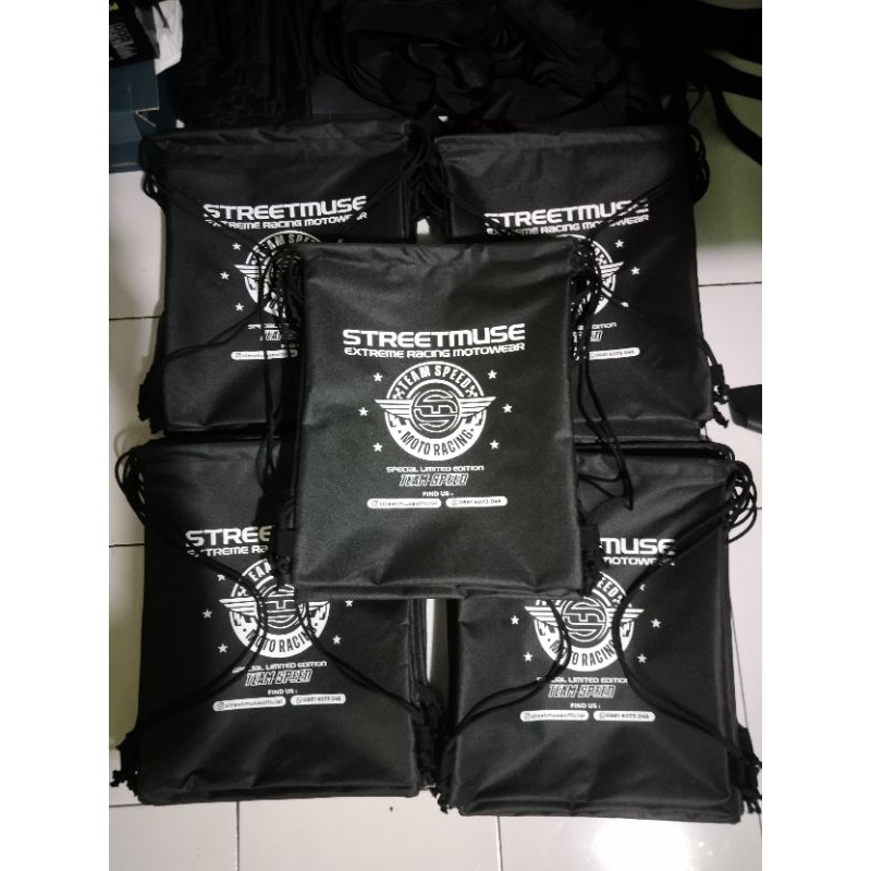 Tas serut custom sablon logo tulisan