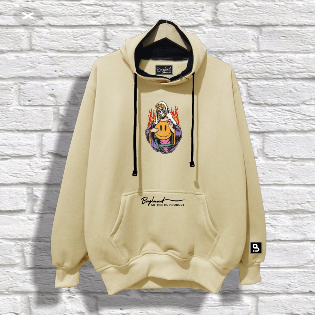 Hoodie Pria Keren Distro Sablon Angel of Death Warna Latte / Krem / Cream Keju Unisex Cowok Cewek