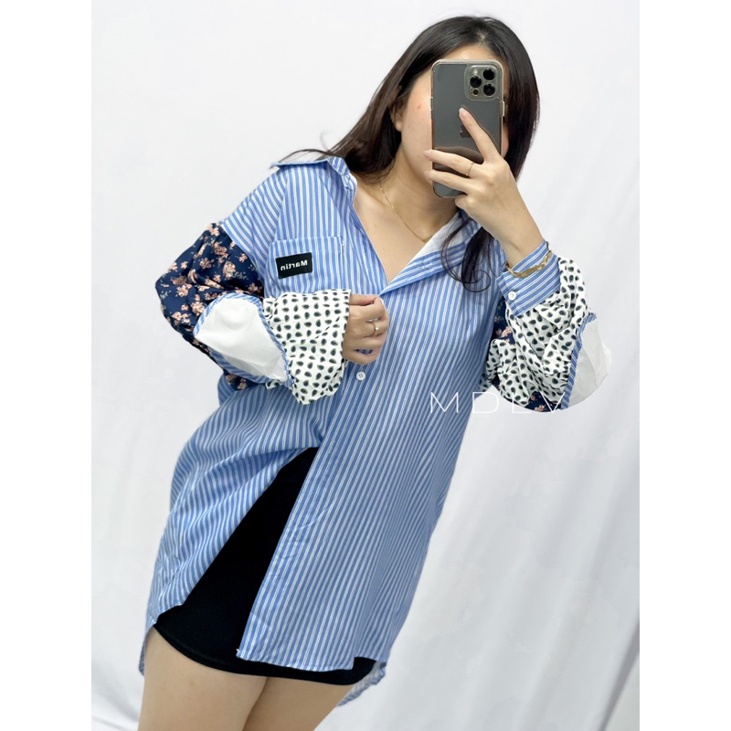 MDLV ~ 2460# Florena Patchwork Shirt Kemeja Salur Polka