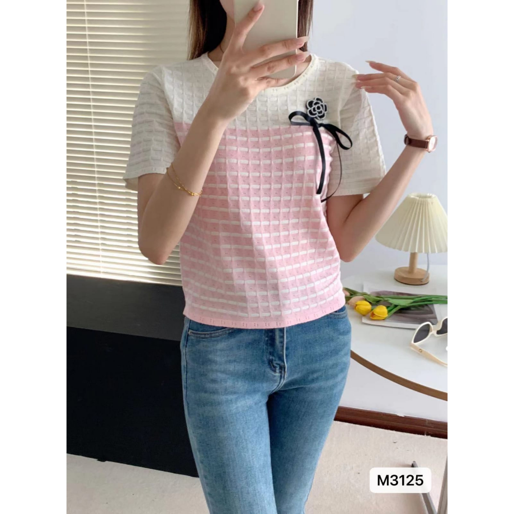 Adhisti Korean Top Knit Import - Kaos Rajut Import - Atasan Fashion Korea Wanita TM (M3125)