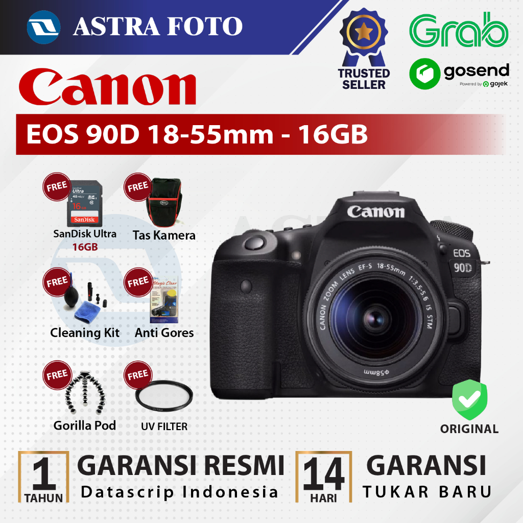 CANON EOS 90D 18-55mm PAKET 16GB GARANSI RESMI - KAMERA DSLR