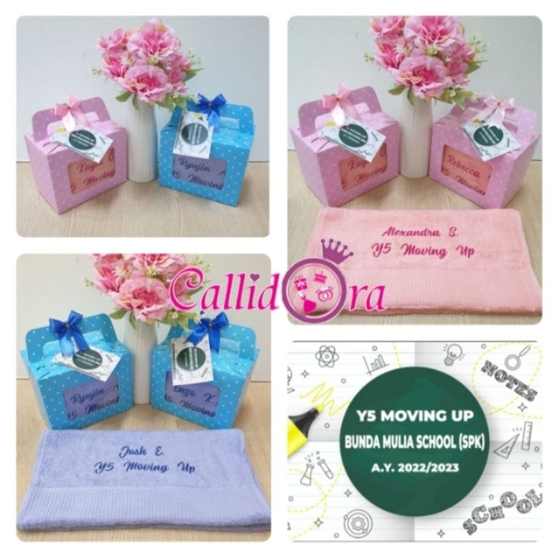 

hampers handuk terry palmer bordir UK 50x100/hampers perpisahan sekolah