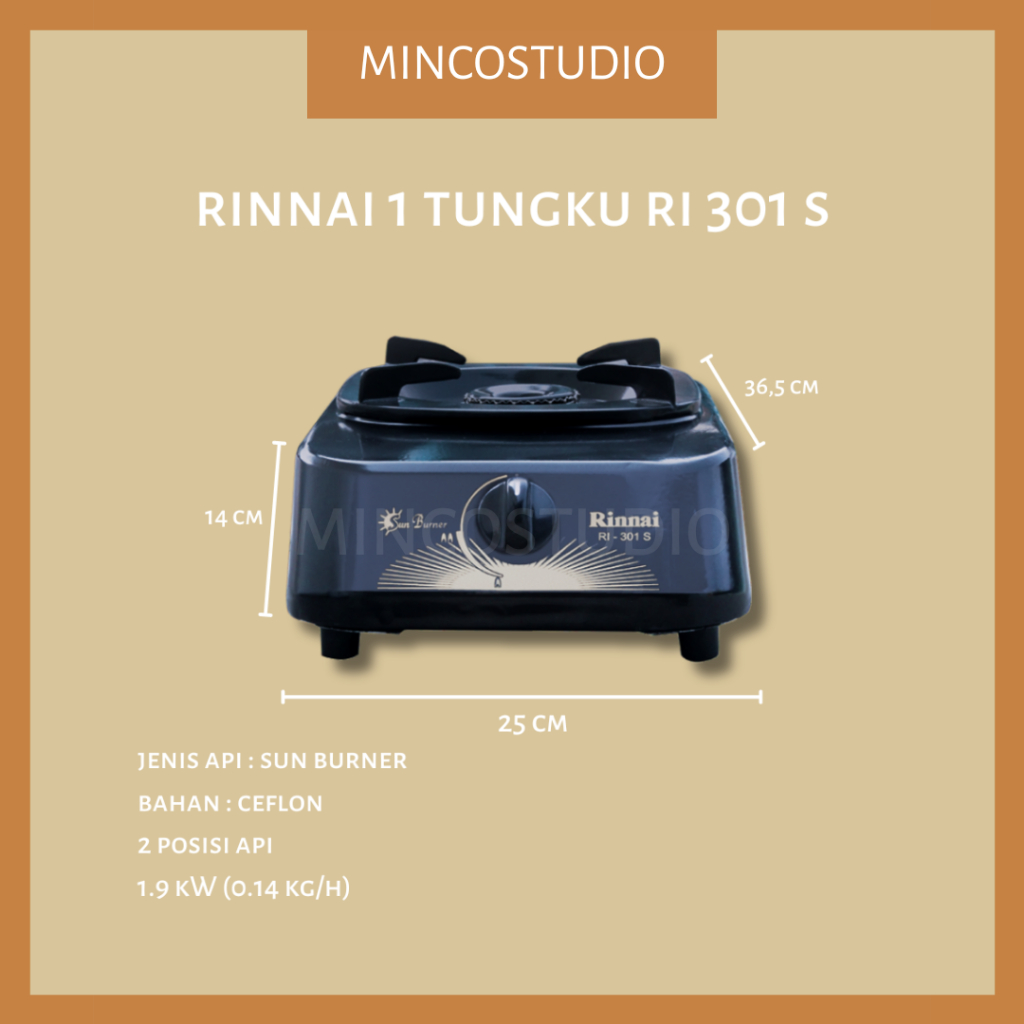 RINNAI 1 TUNGKU RI 301S / KOMPOR RINNAI RI-301S 1 TUNGKU / KOMPOR GAS 1 TUNGKU RINNAI RI-301S