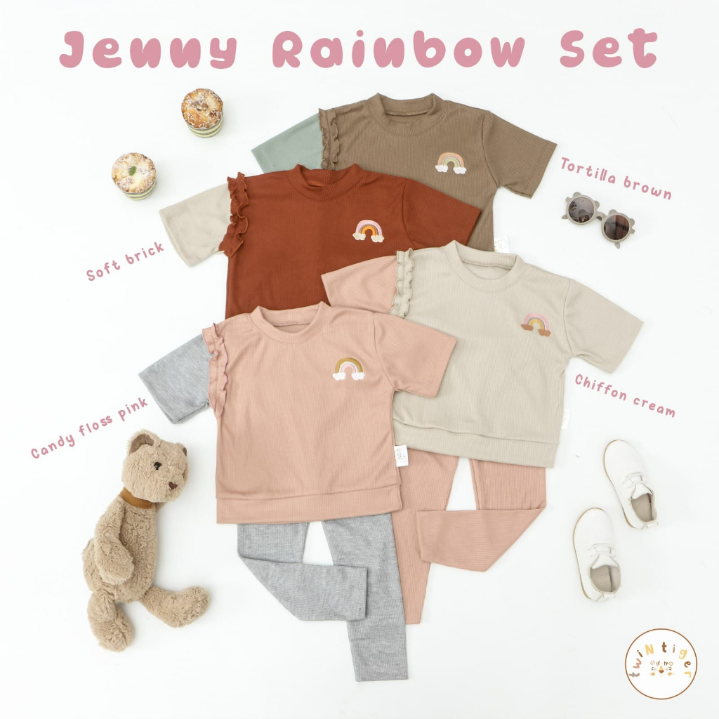 Twin Tiger Jenny Rainbow Set 1-6 Tahun Setelan Ruffle Pendek Panjang Tricolor Anak Perempuan CBKS