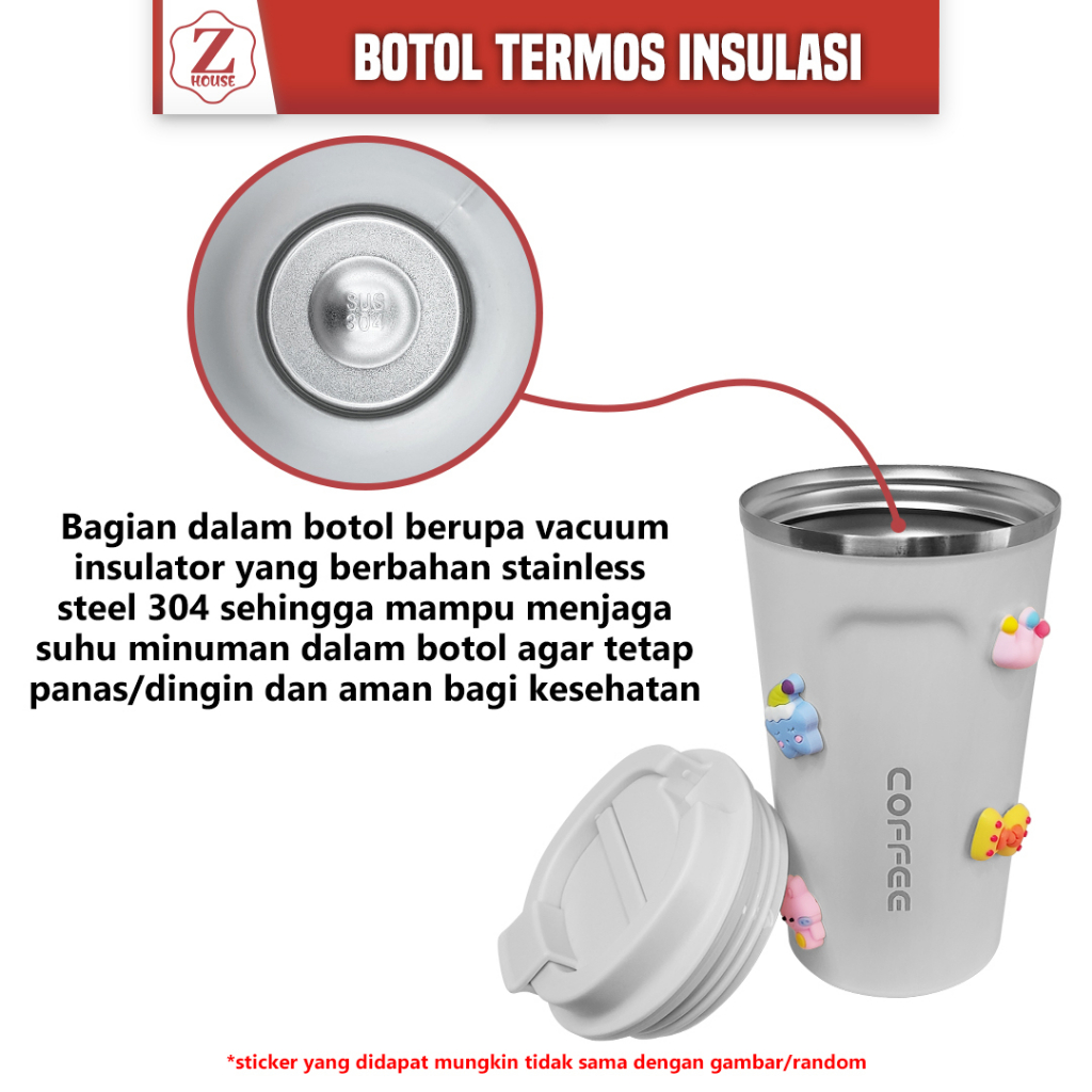 Travel Mug Termos Kopi Gelas Air Minum Tahan Panas Termos Coffe Termos Mug Untuk Kopi Dan Teh Tahan Panas Dan Free Stiker 3d (4pcs)500ml Bahan Sus 304