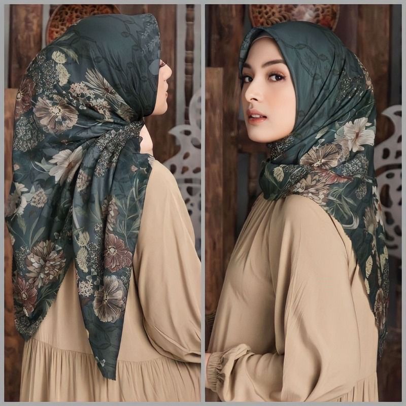 Hijab Voal Motif Premium Jilbab Segi Empat Motif SONGKET HIJAU BOTOL