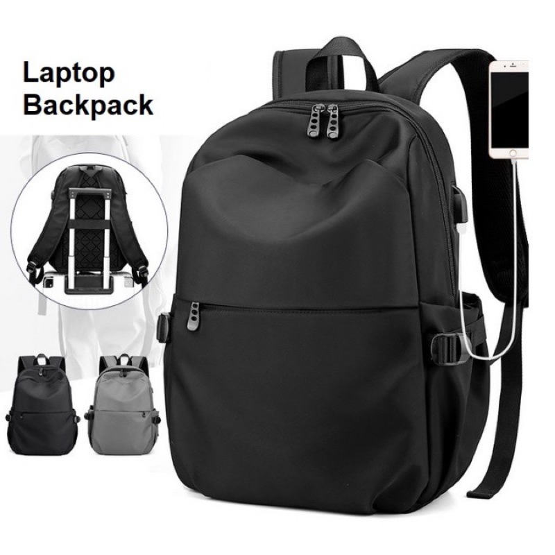 Tas Ransel Laptop sampai 15.6 inch Premium Anti Air Dengan Slot Usb untuk cas Hp Model Korea