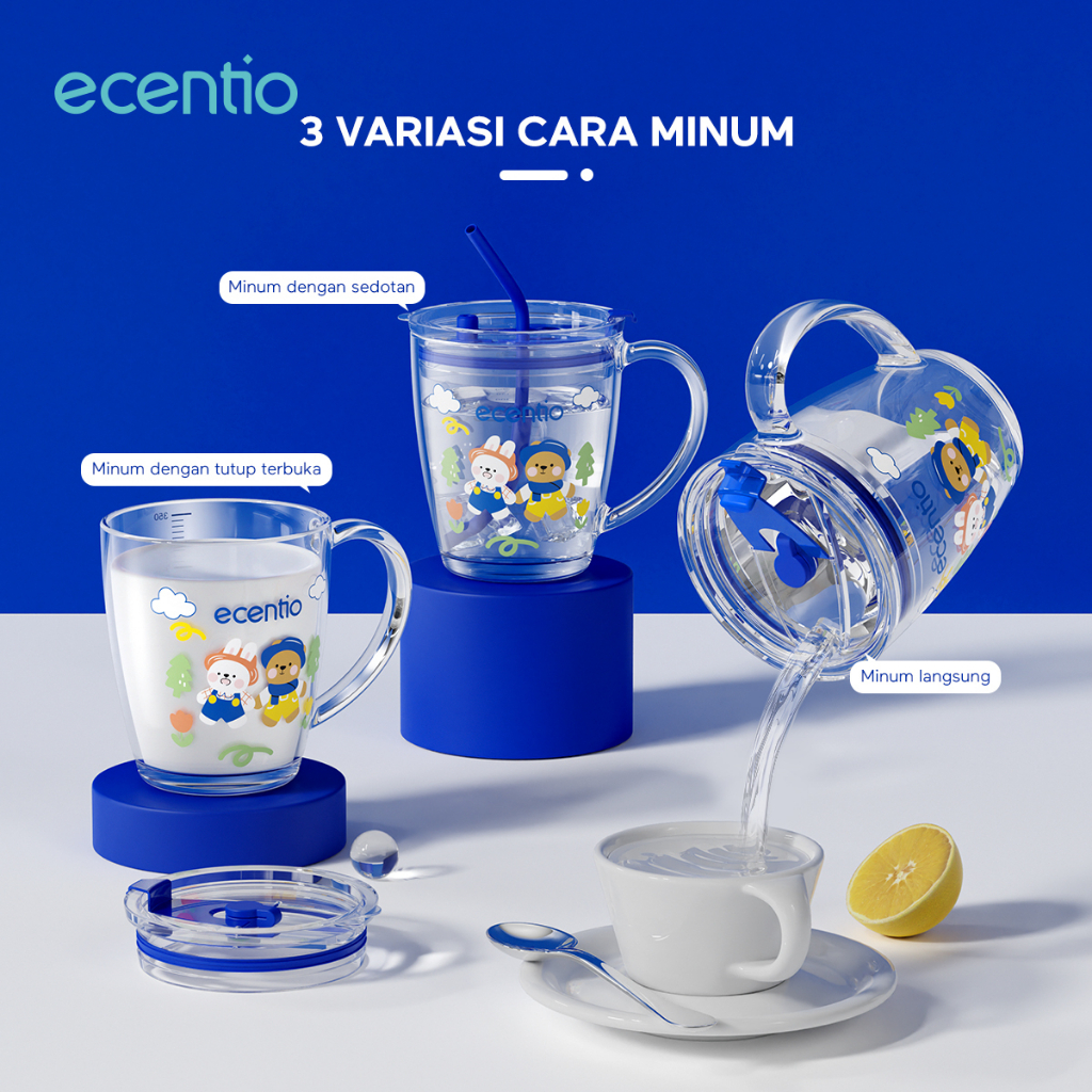 ecentio &amp; FOODI Gelas Mug kaca 370ml Tumbler Dengan Setotan Aesthetic Botol Minum