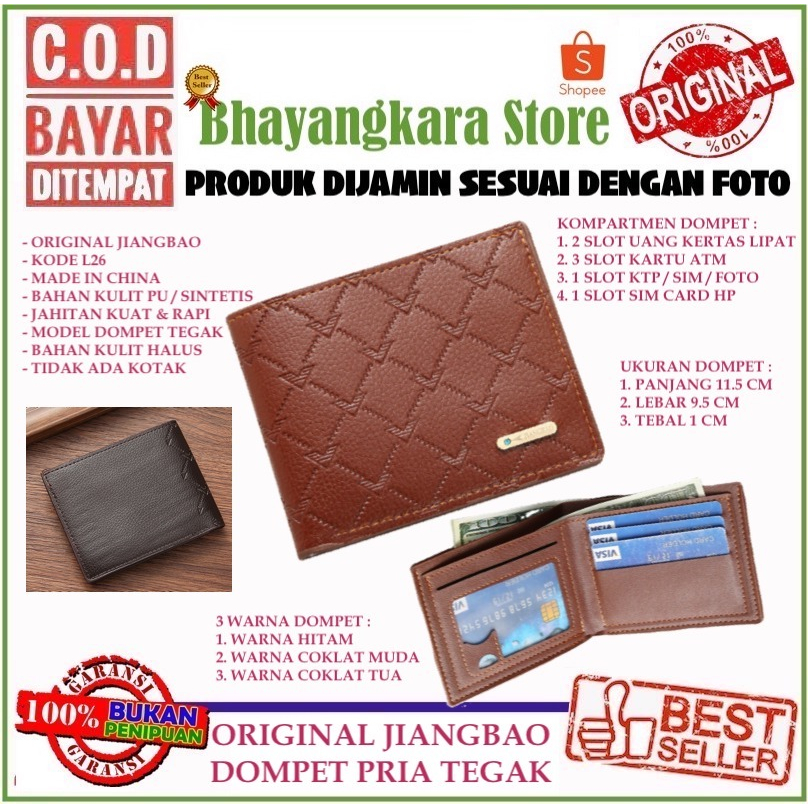 IMPOR JIANGBAO L26 DOMPET LIPAT PRIA BIFOLD MONEY WALLET BAHAN SINTETIS LEMBUT