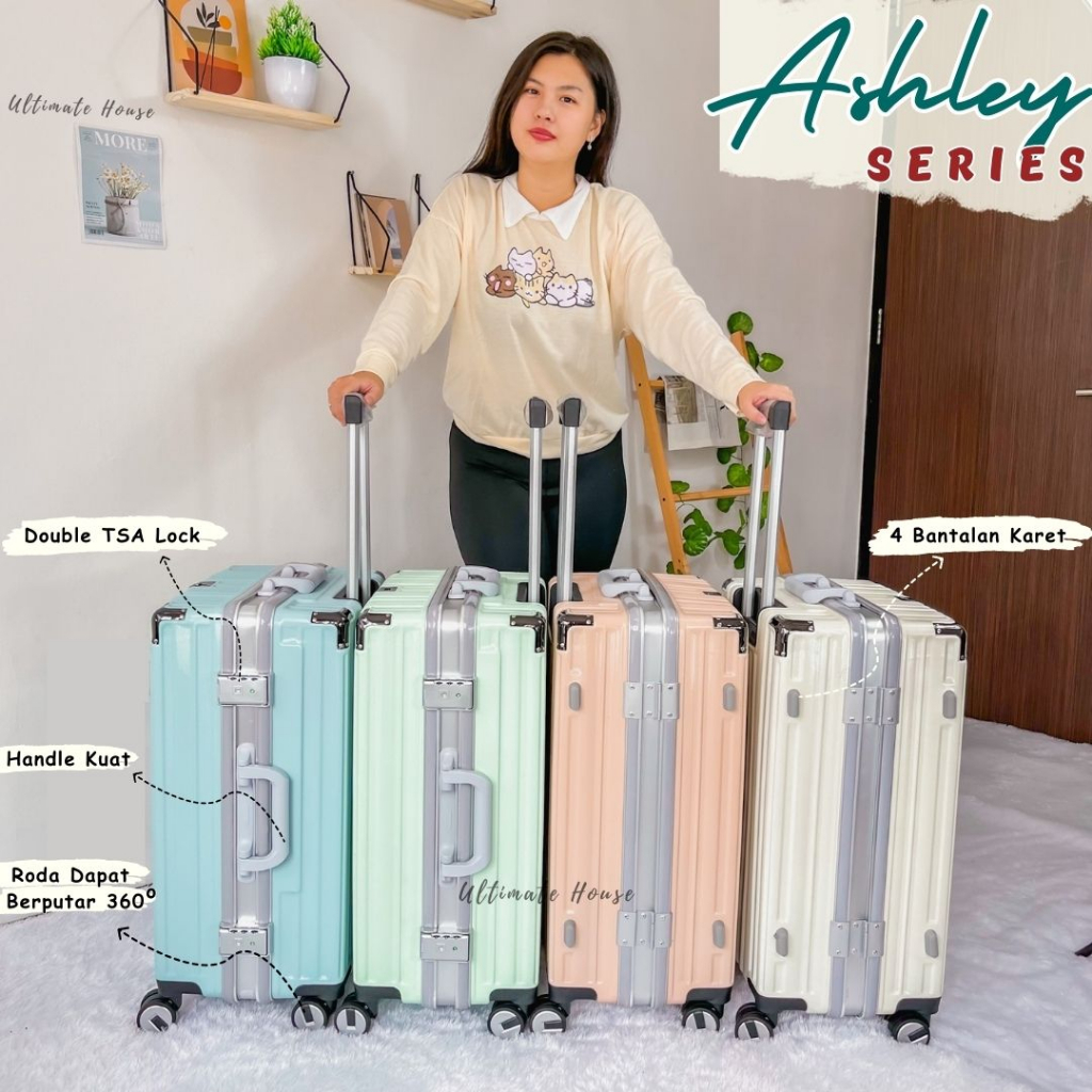 Koper Ashley Series Bagasi Kabin Suitcase Luggage Koper Anti Pecah 20 Inch 24 Inch Jumbo Koper Semi Alumunium Roda Copot Koper Mulfitungsi