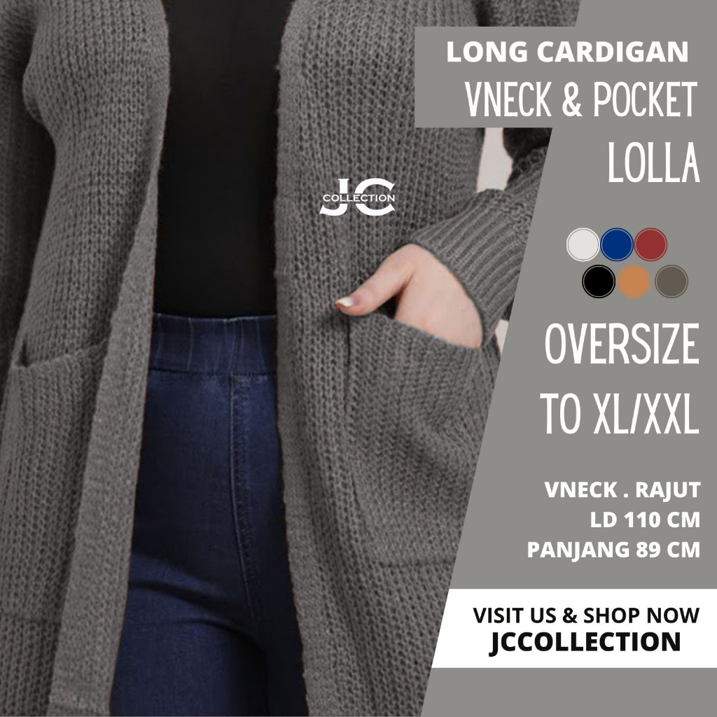 Long Cardigan Panjang Rajut V Neck Wanita sd Size L – XL - Lolla - JCCollections