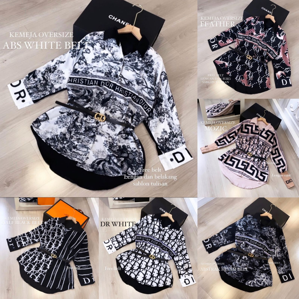 KEMEJA OVERSIZE VIRAL MOTIF BRANDED PREMIUM TERMURAH NO BELT / KEMEJA JUMBO TERMURAH / ATASAN WANITA