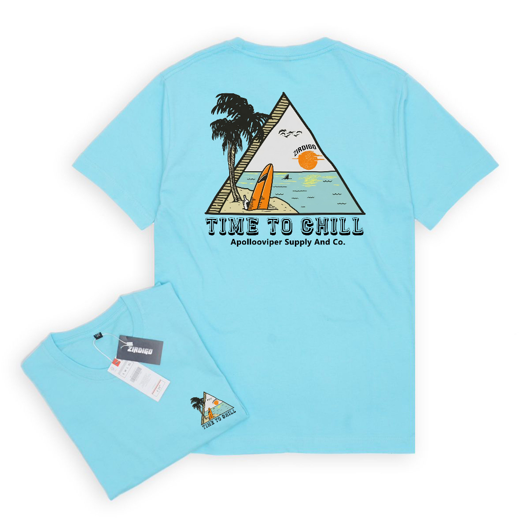 Zirdigo Kaos Distro Time to chill debe Lengan Pendek Print Quality Baju Pria-Biru Baby