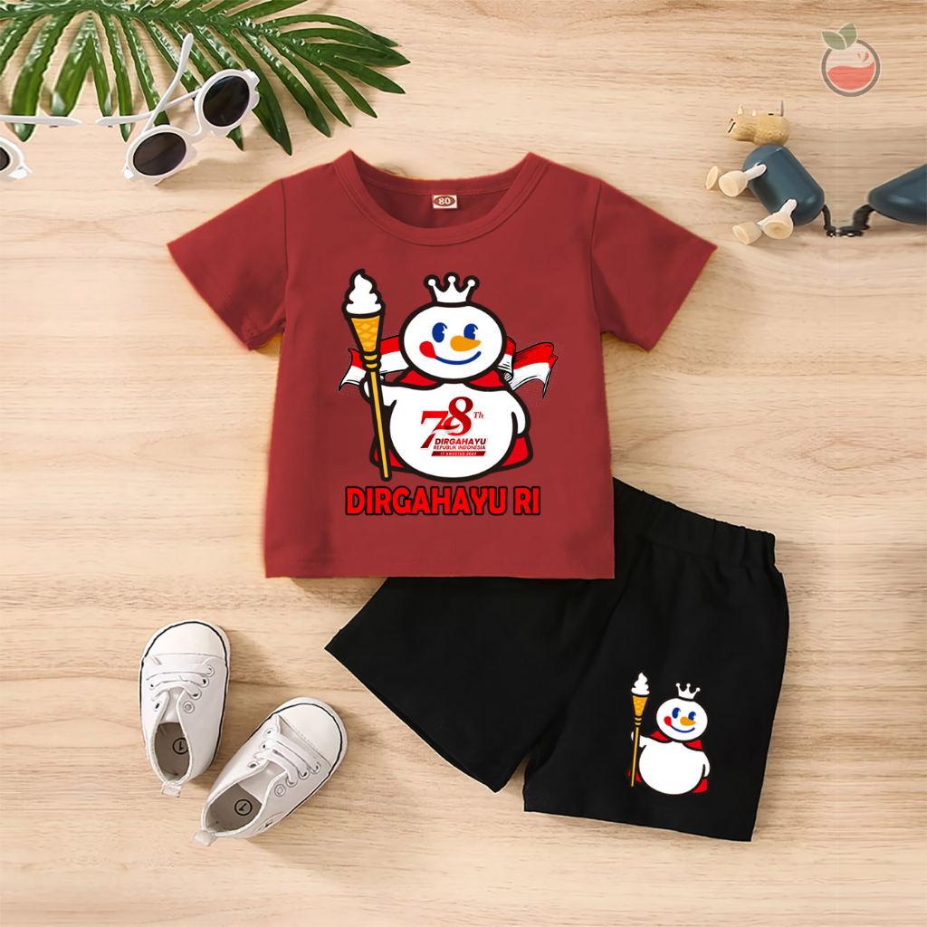 Baju Anak Stelan Kaos 3/4 MIXUE ORI HUT RI 78 NKRI INDONESIA PANCASILA Cowok Cewek  Usia 1 - 4  Tahun Celana Pendek Harian