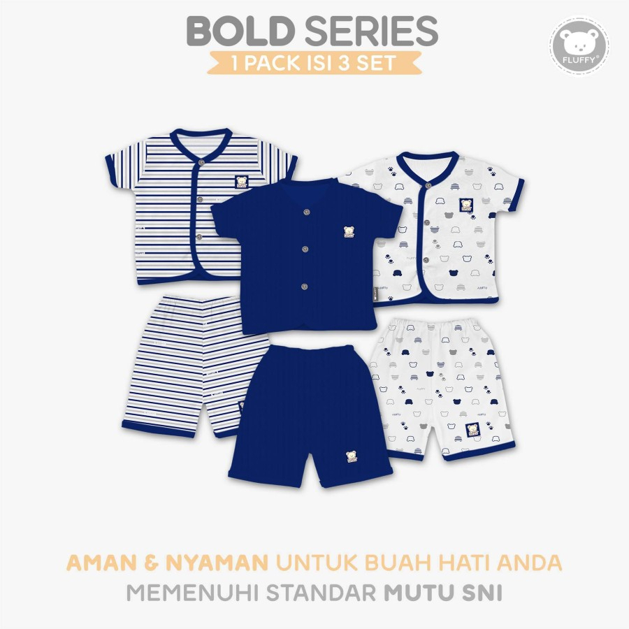 Fluffy Setelan Pendek Kancing Depan Bold Series 3pcs (FY-MSBDD/3) - WARNA RANDOM