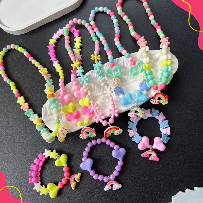 Gelang Kalung anak Rainbow Charm | Kalung Hadiah Anak Desain Cantik | Kalung Pelangi