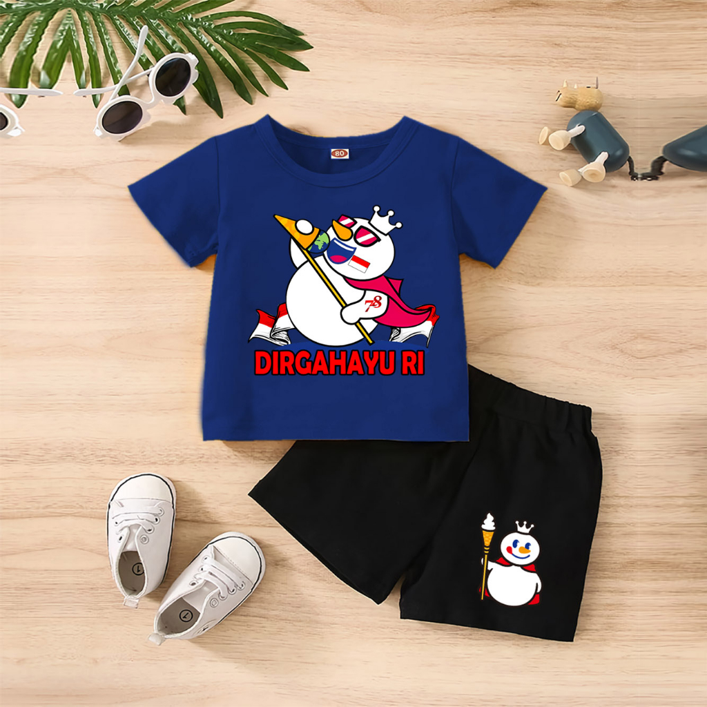 Baju Anak Stelan Kaos 3/4 MIXUE ROCK HUT RI 78 NKRI INDONESIA PANCASILA Cowok Cewek  Usia 1 - 4  Tahun Celana Pendek Harian