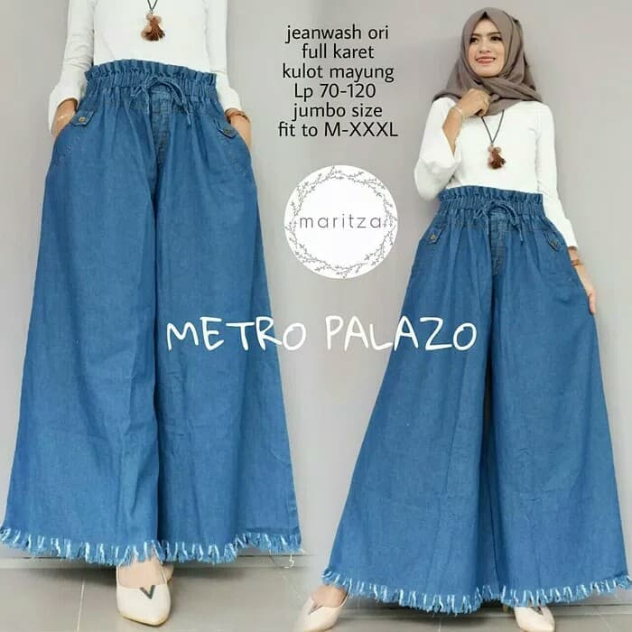 Sella Set Jeans Setelan Kemeja Ukki tunik Celana Kulot Jumbo Mayung Rawis