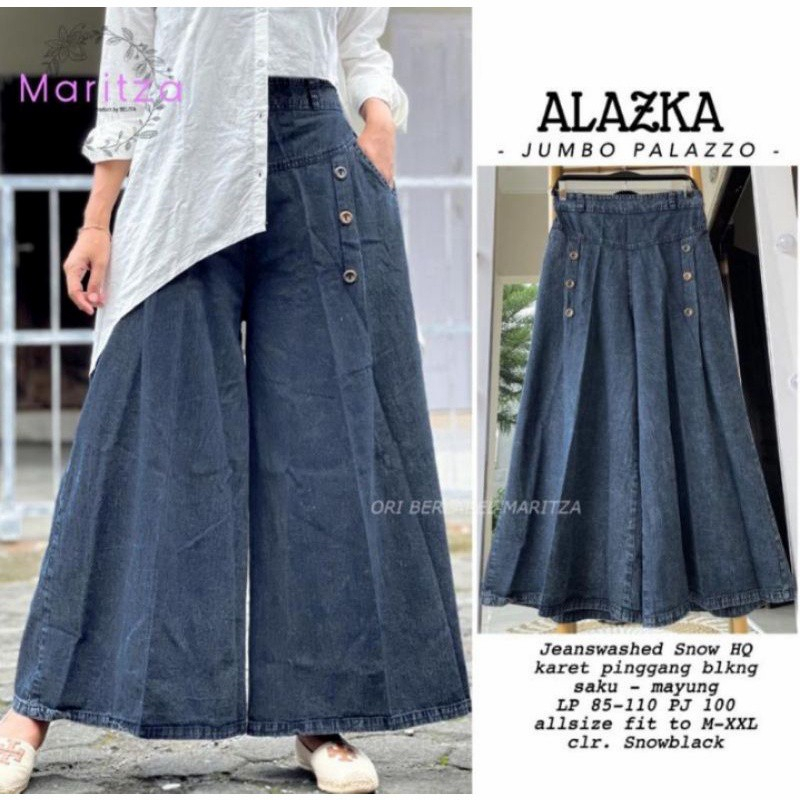 ALAZKA JUMBO PALAZZO KULOT PAULA  SNOW BIRU DAN HITAM / KULOT JUMBO WANITA SNOW