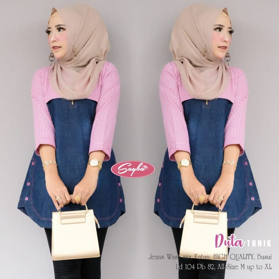 ELLI TUNIK / DUTA TUNIK / TUNIK JEANS KOMBINASI KOTAK / ATASAN JEANS WANITA