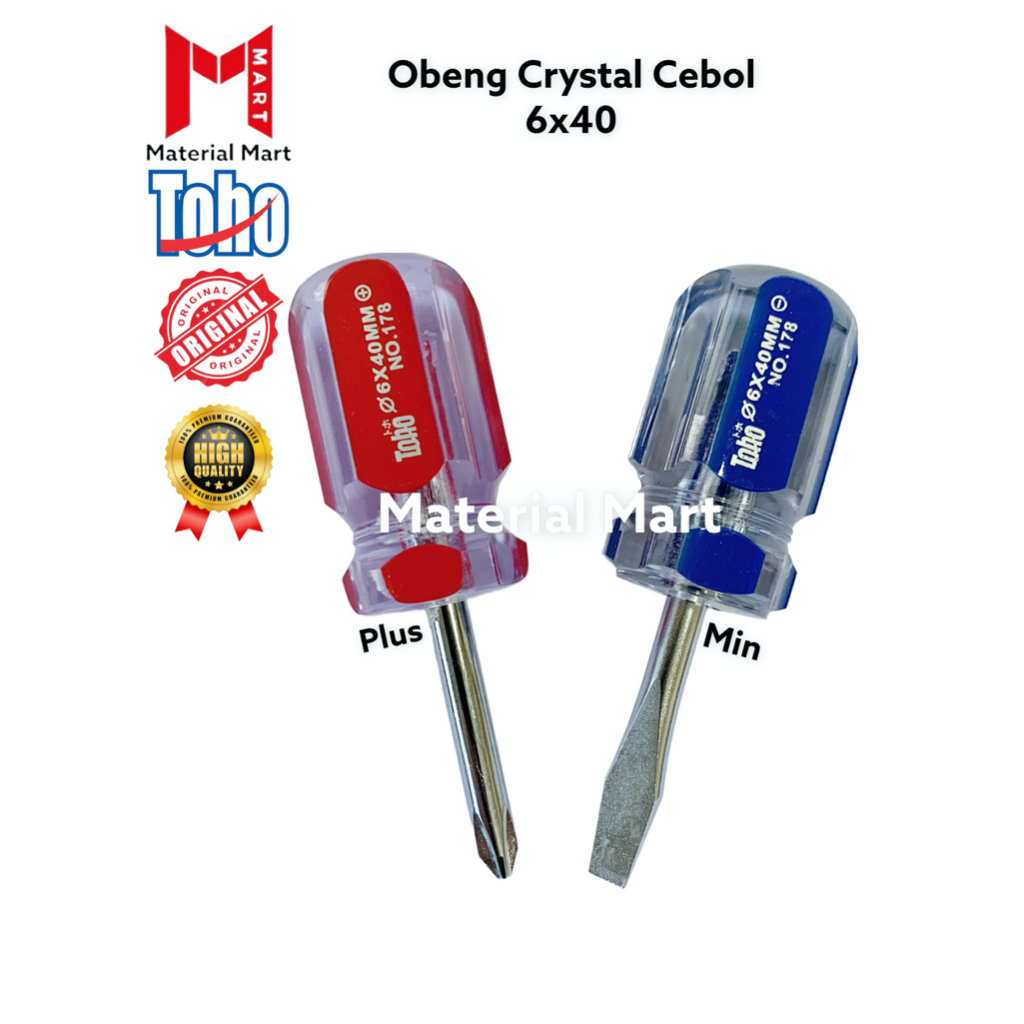 Obeng Crystal Toho 6x40mm Plus Min | Screwdriver Toho Magnet | Obeng Cebol 6 x 40mm + - | Obeng Mini Toho | Material Mart