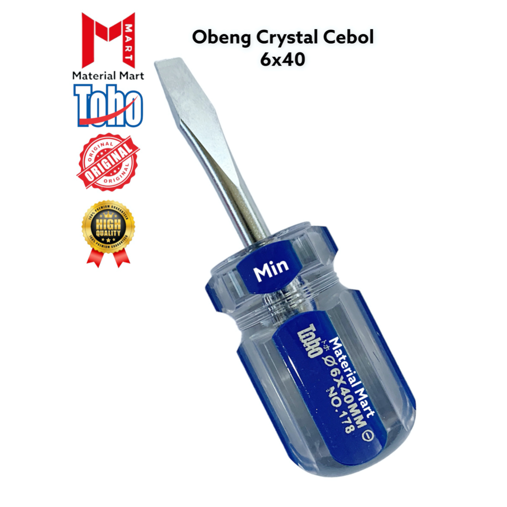 Obeng Crystal Toho 6x40mm Plus Min | Screwdriver Toho Magnet | Obeng Cebol 6 x 40mm + - | Obeng Mini Toho | Material Mart