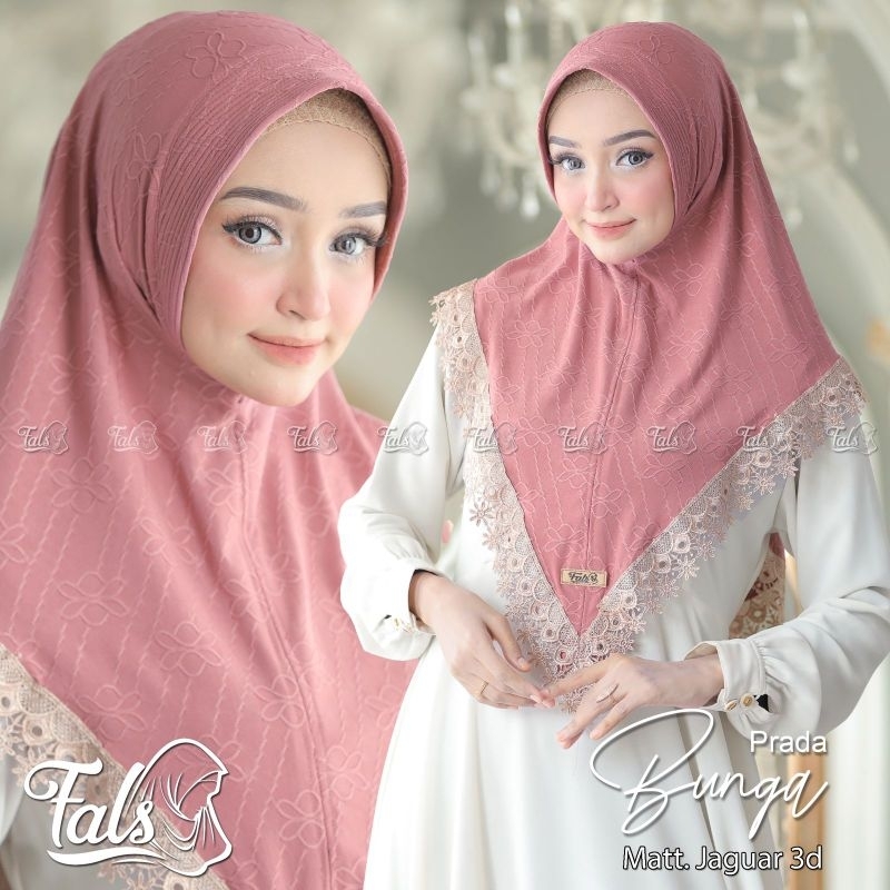 (Ori Fals) BUNGA PRADA •jilbab instan jersey jaaguuar•hijab instan pet renda