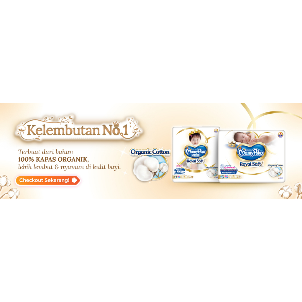 MamyPoko Pants Royal Soft Organic Cotton Popok Celana  Karton isi 4 Pack S46 M42 L34 XL 30 XXL24 Boys and Girls