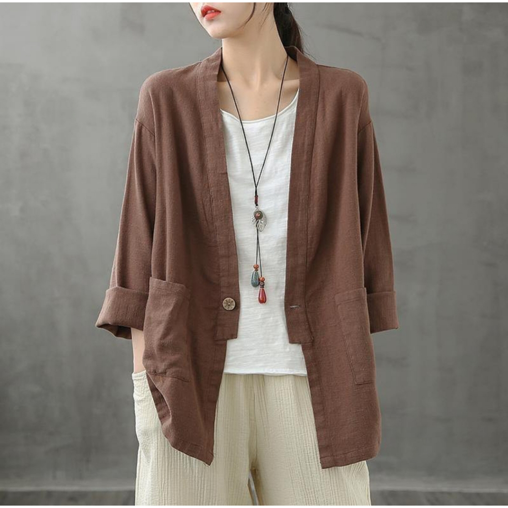 FA | Samanta Blazer | Blazer Wanita Korean Style Lengan Panjang Bahan Linen