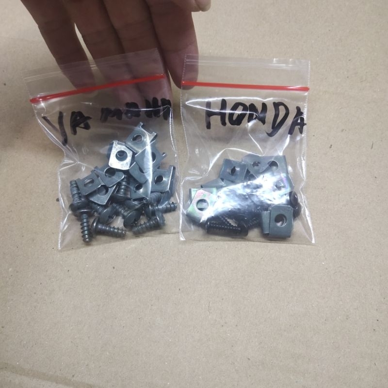 Baut bodi Yamaha Honda + klip 1 set isi 10pcs