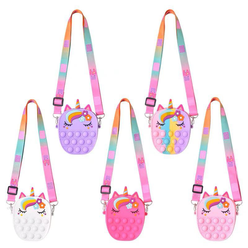 Tas Selempang Anak Jelly Pop It Unicorn Rainbow Oval