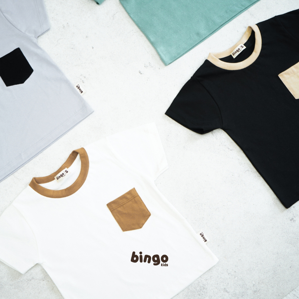 BINGOKIDS | MIX POCKET T-SHIRT / Kaos Saku Mix Warna Anak Balita 1-5 Tahun               Anak Laki Perempuan Unisex Katun Premium Mix Monochrome Monokrom Black Hitam Putih White Tosca Abu